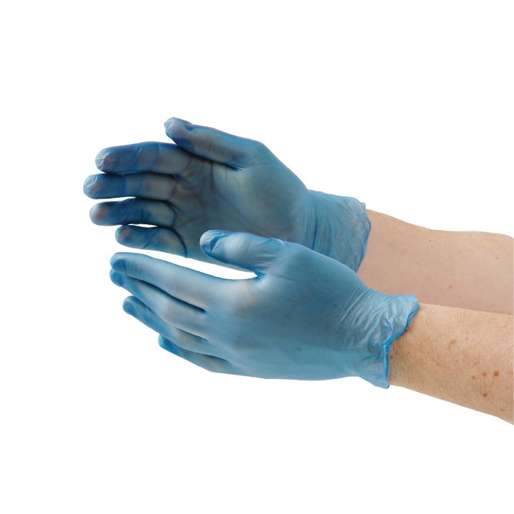 Gants alimentaires en vinyle poudré Hygiplas bleus L (Lot de 100)