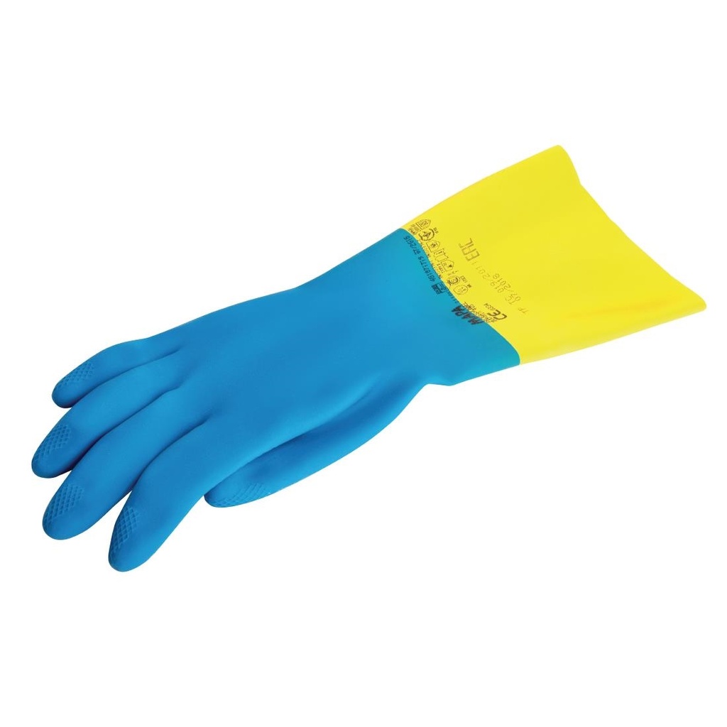 Gants étanches protection chimique légère bleus et jaunes Mapa Alto 405 L