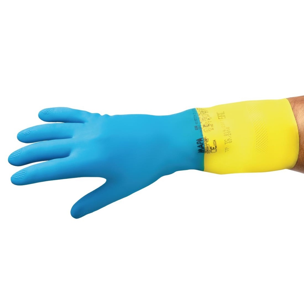 Gants étanches protection chimique légère bleus et jaunes Mapa Alto 405 L