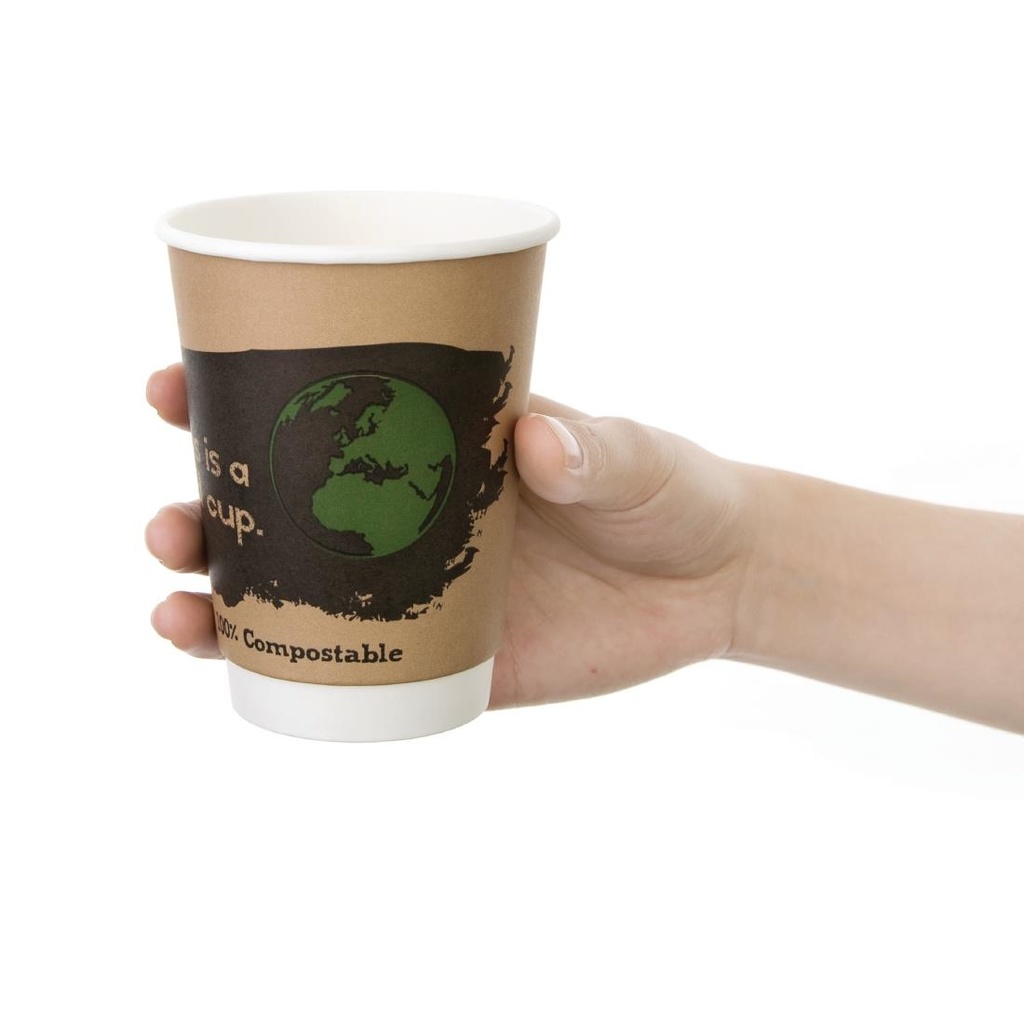 Gobelets boissons chaudes compostables en PLA double paroi Fiesta Compostable 355ml (x500)