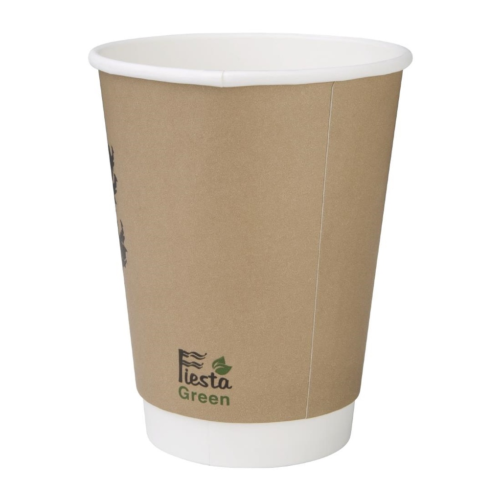 Gobelets boissons chaudes compostables en PLA double paroi Fiesta Compostable 355ml (x500)