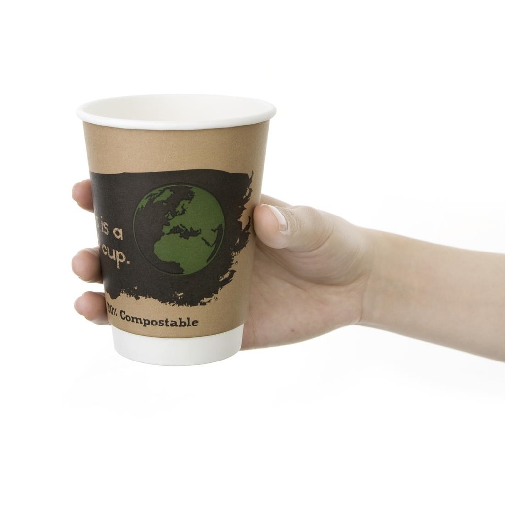 Gobelets boissons chaudes compostables en PLA double paroi Fiesta Compostable 355ml (x500)