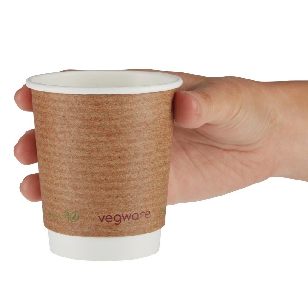 Gobelets boissons chaudes double paroi compostables Vegware 230ml (lot de 500)