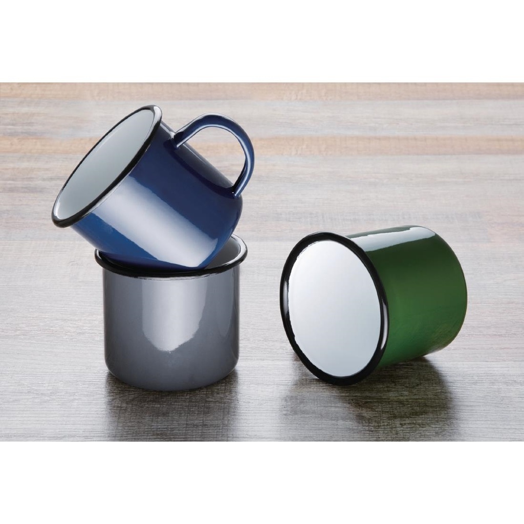 Mugs en acier émaillé bleu et noir Olympia 350ml