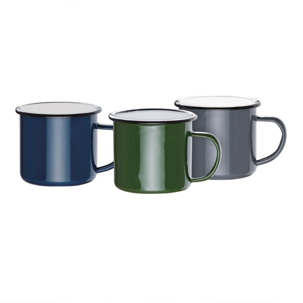 Mugs en acier émaillé bleu et noir Olympia 350ml