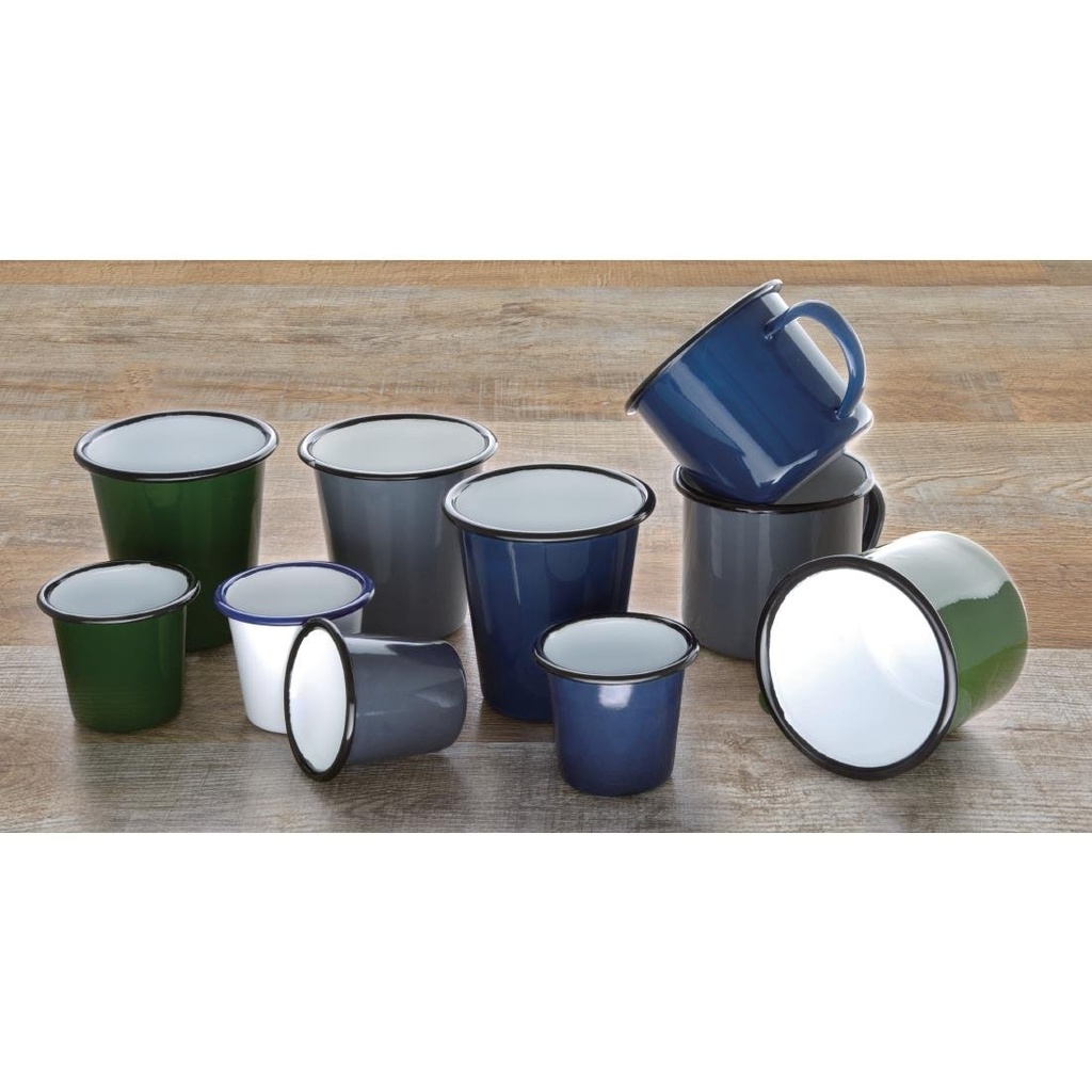 Mugs en acier émaillé bleu et noir Olympia 350ml