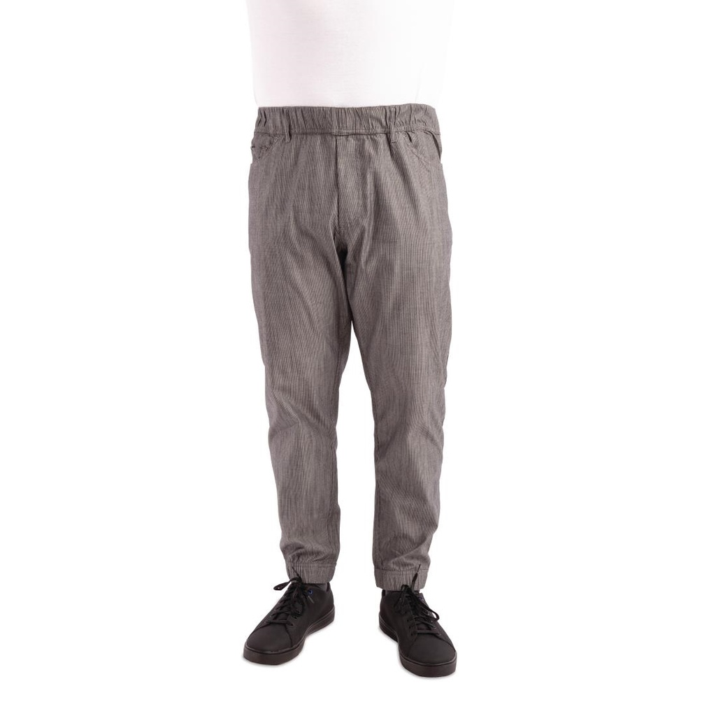 Pantalon de cuisine Works Urban Jogger 257 à fines rayures noires et blanches L