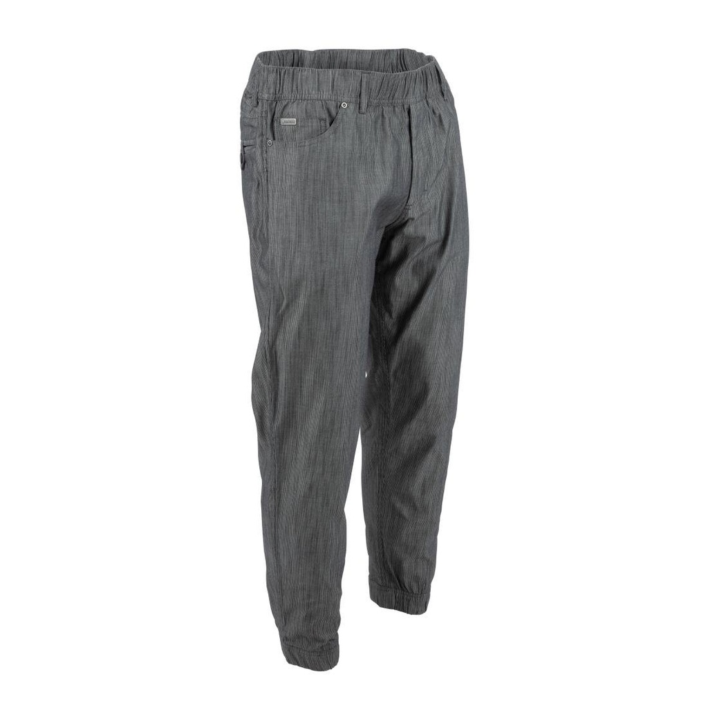 Pantalon de cuisine Works Urban Jogger 257 à fines rayures noires et blanches L