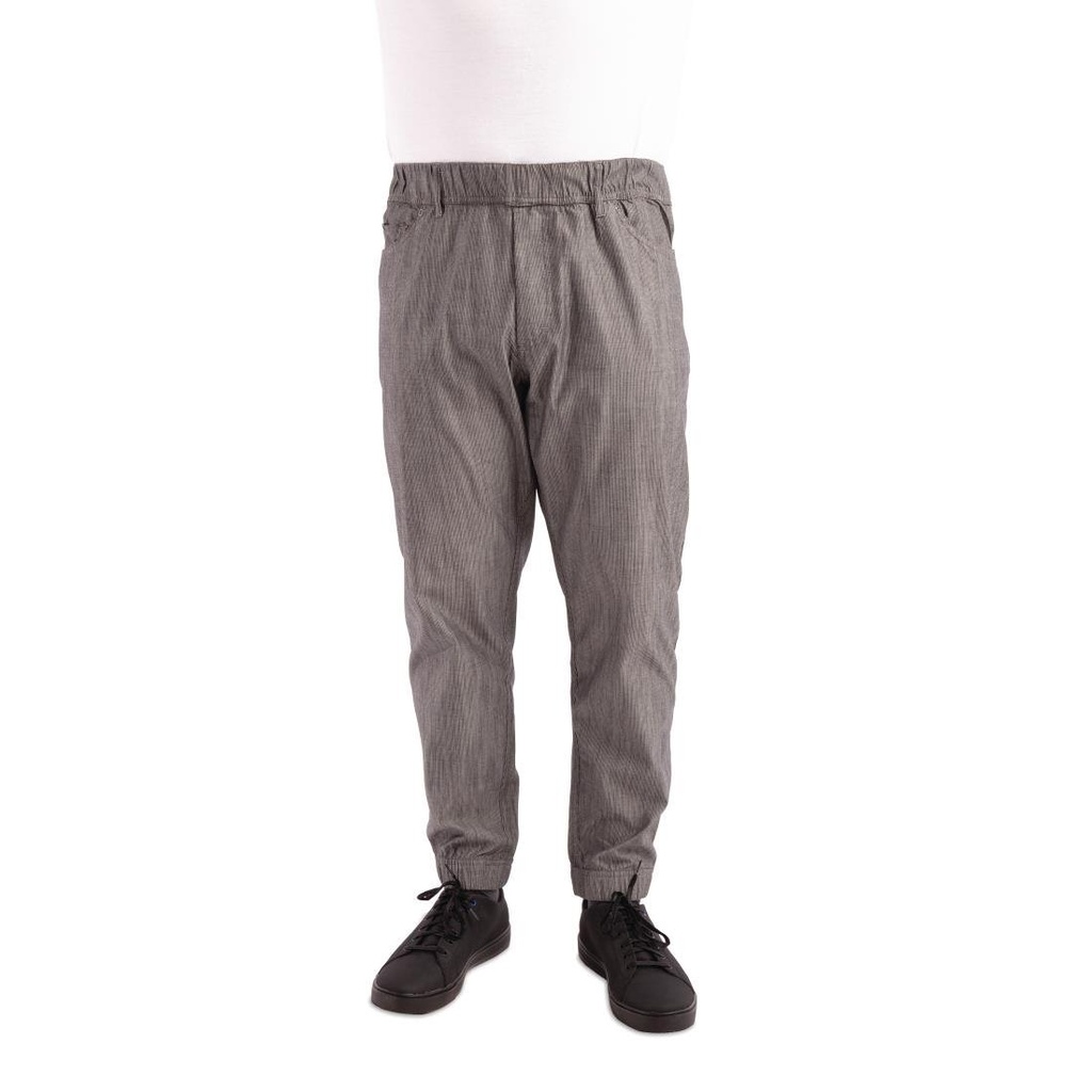 Pantalon de cuisine Works Urban Jogger 257 à fines rayures noires et blanches M