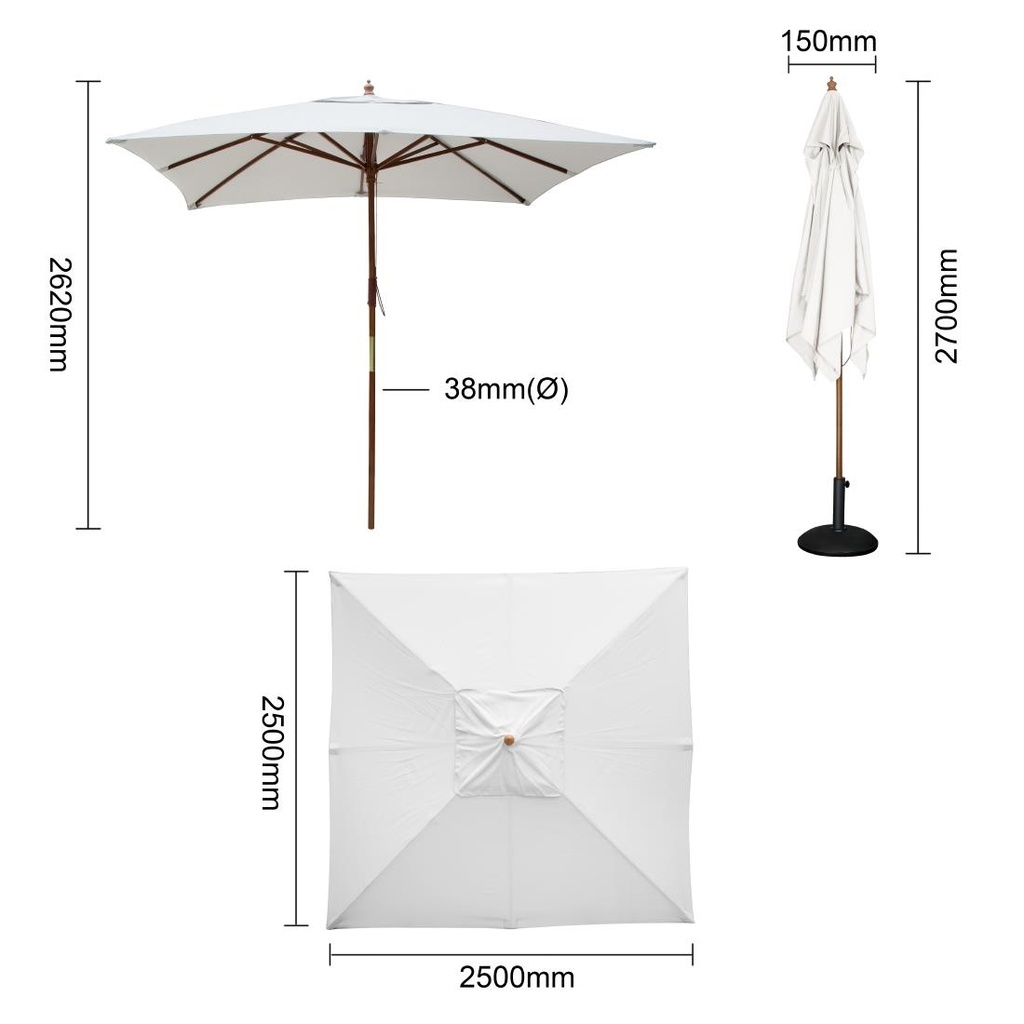 Parasol carré gris Bolero 2,5m