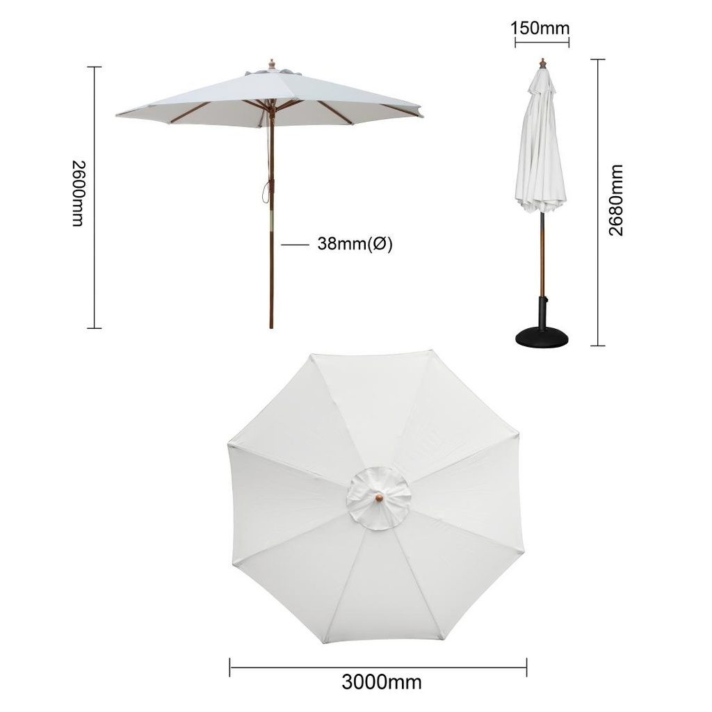 Parasol rond gris Bolero 3m