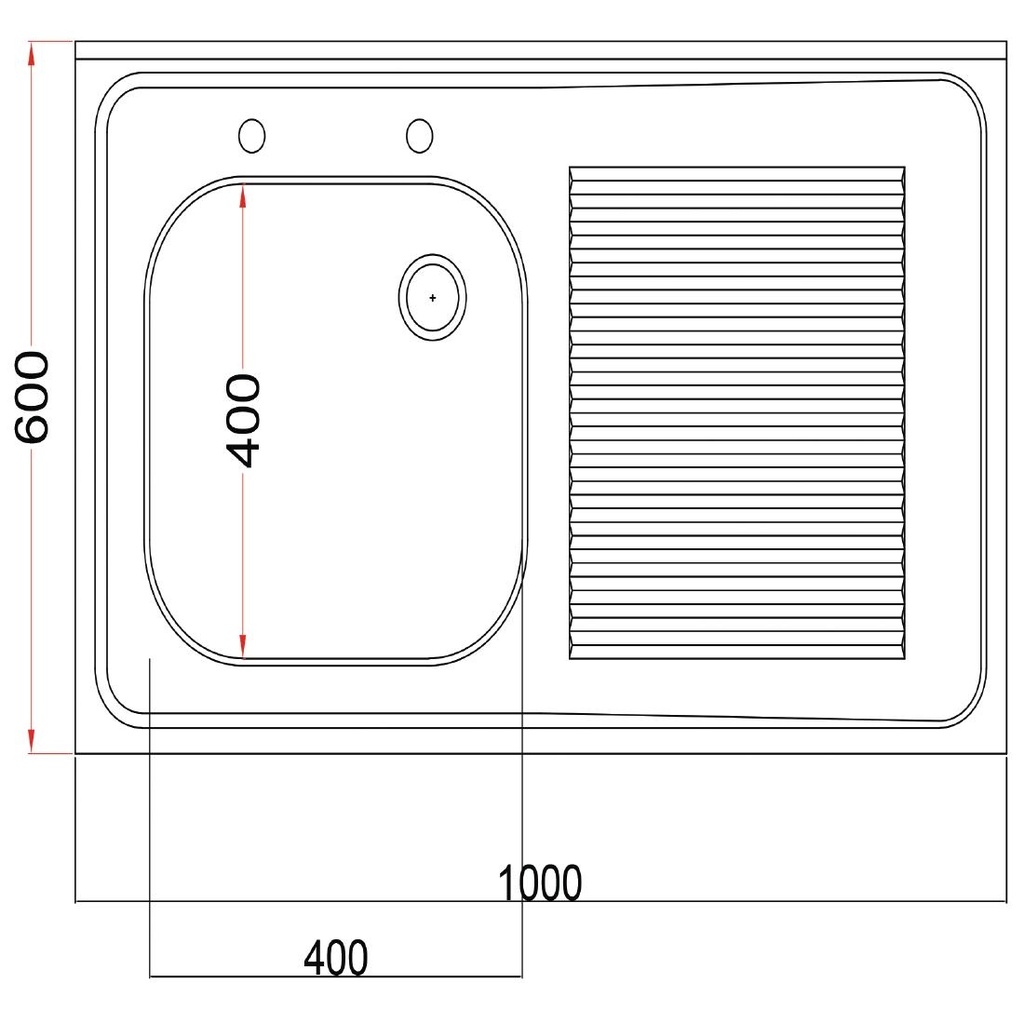 Plonge inox soudée cuve à droite égouttoir à gauche Holmes 1000mm