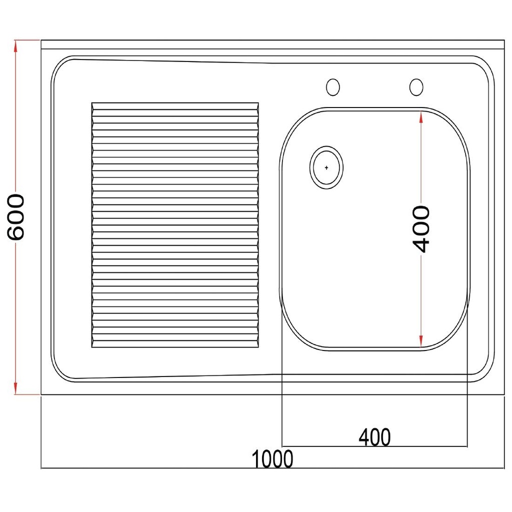 Plonge inox soudée cuve à droite égouttoir à gauche Holmes 1000mm