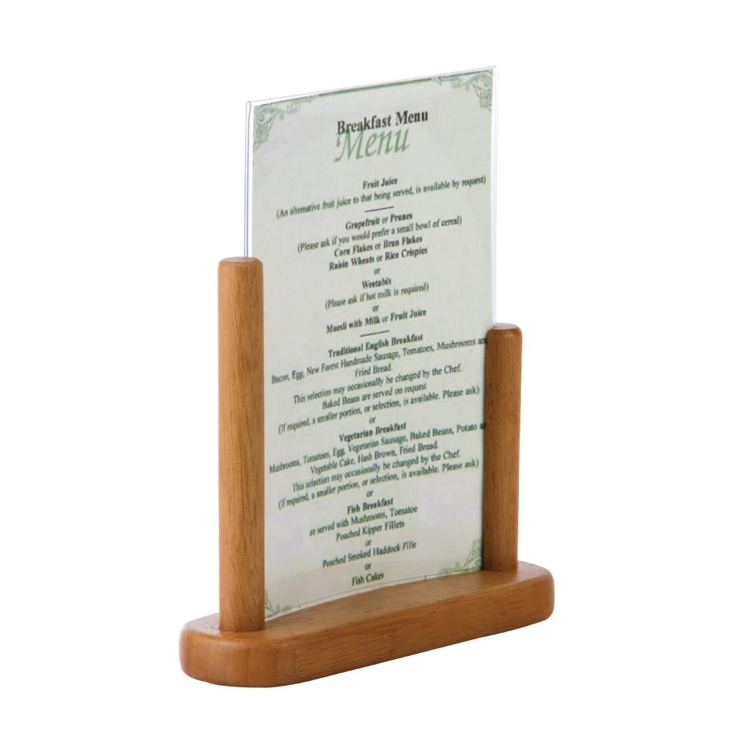 Porte-menu de table acrylique avec cadre en bois Securit teck A5