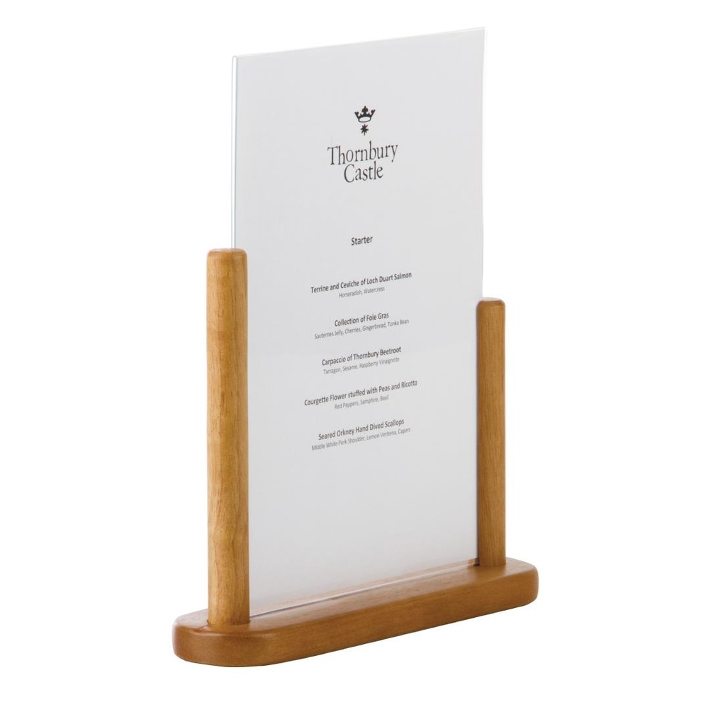 Porte-menu de table acrylique avec support en bois Securit teck A4