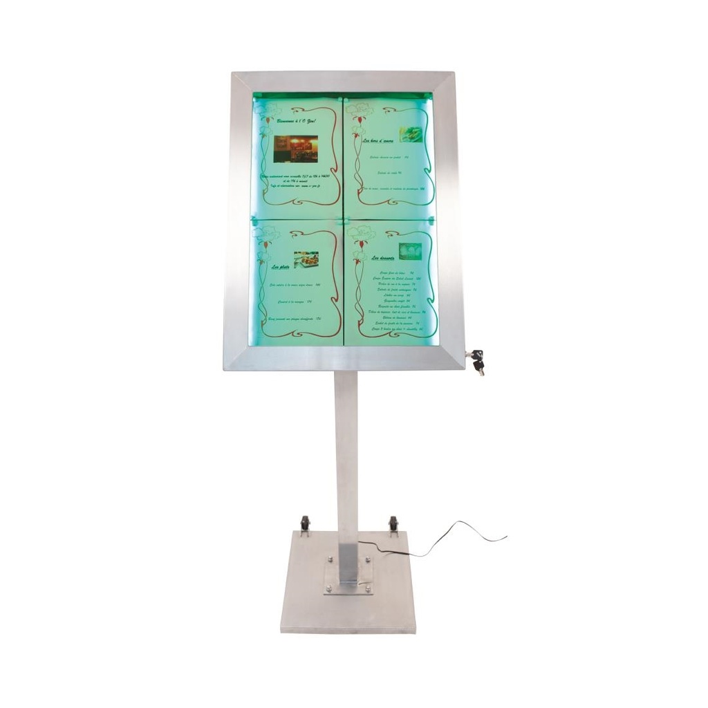 Porte-menu mural à LED couleurs en inox Securit 4xA4 
