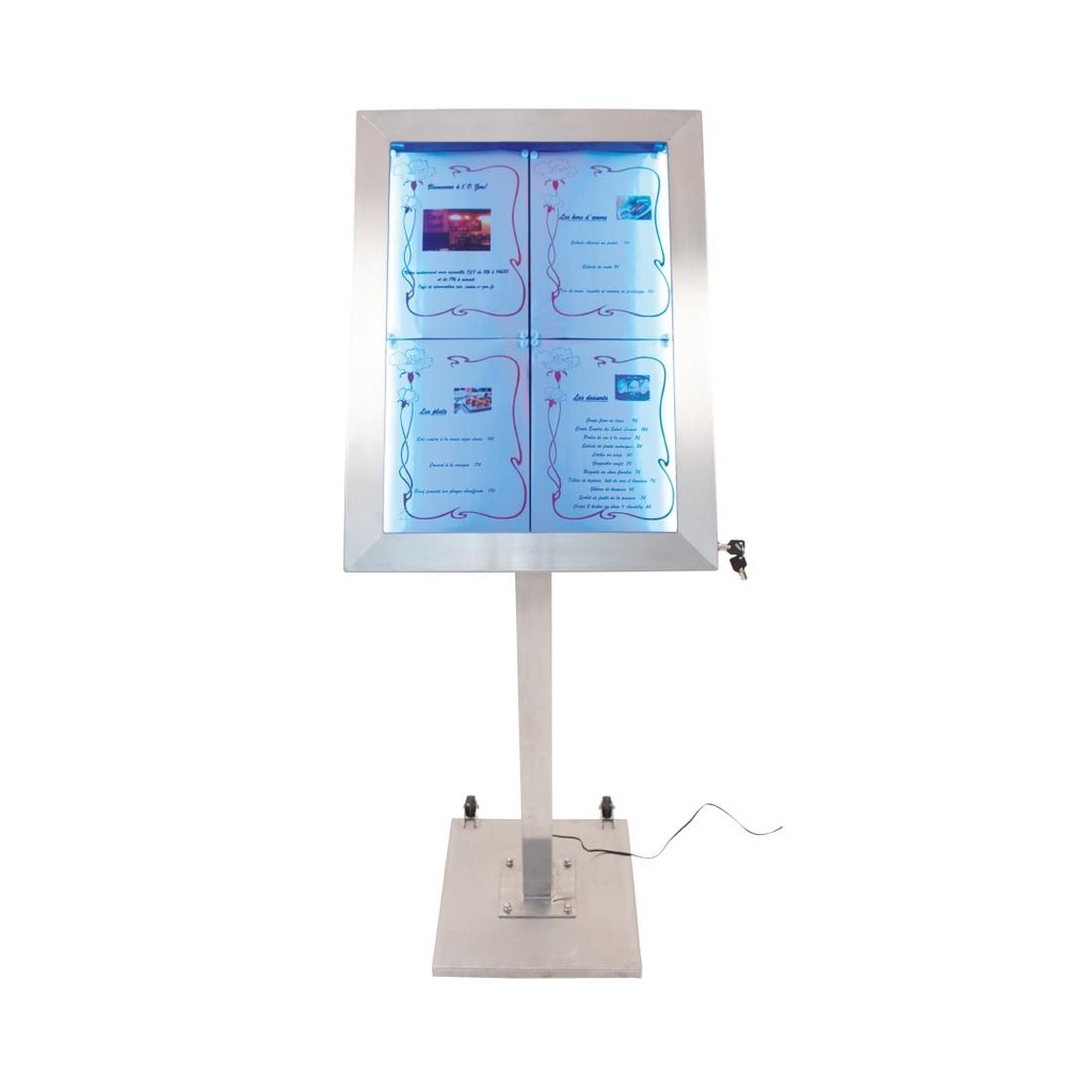 Porte-menu mural à LED couleurs en inox Securit 4xA4 