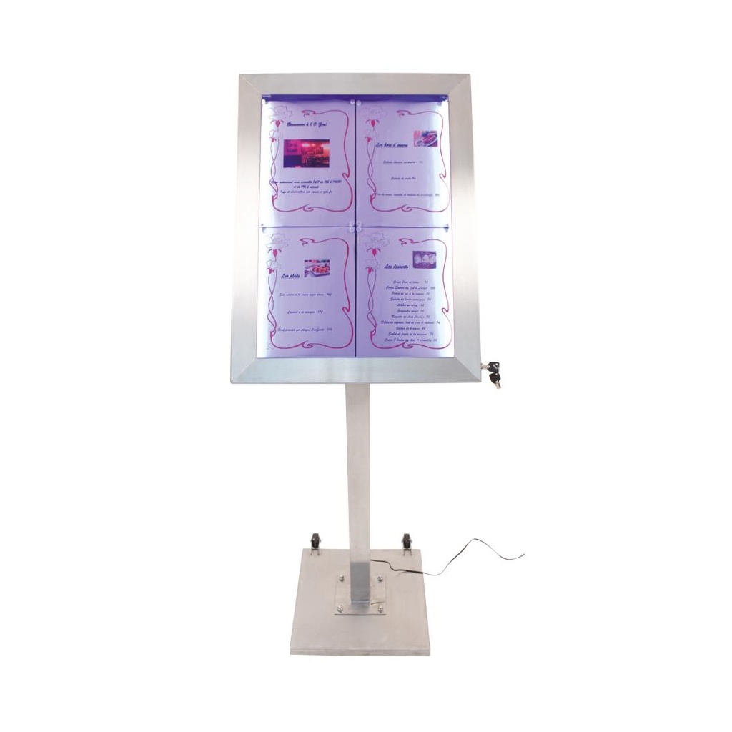 Porte-menu mural à LED couleurs en inox Securit 4xA4 