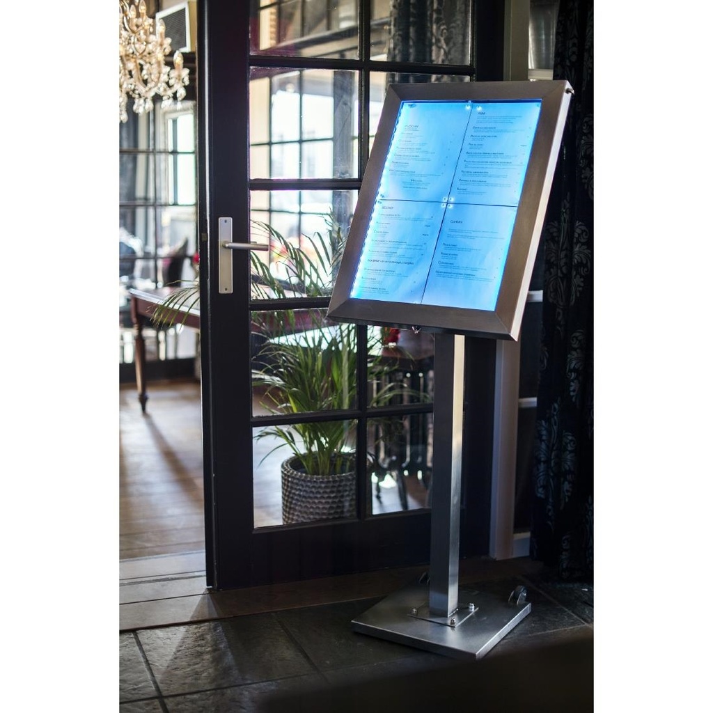 Porte-menu mural à LED couleurs en inox Securit 4xA4 
