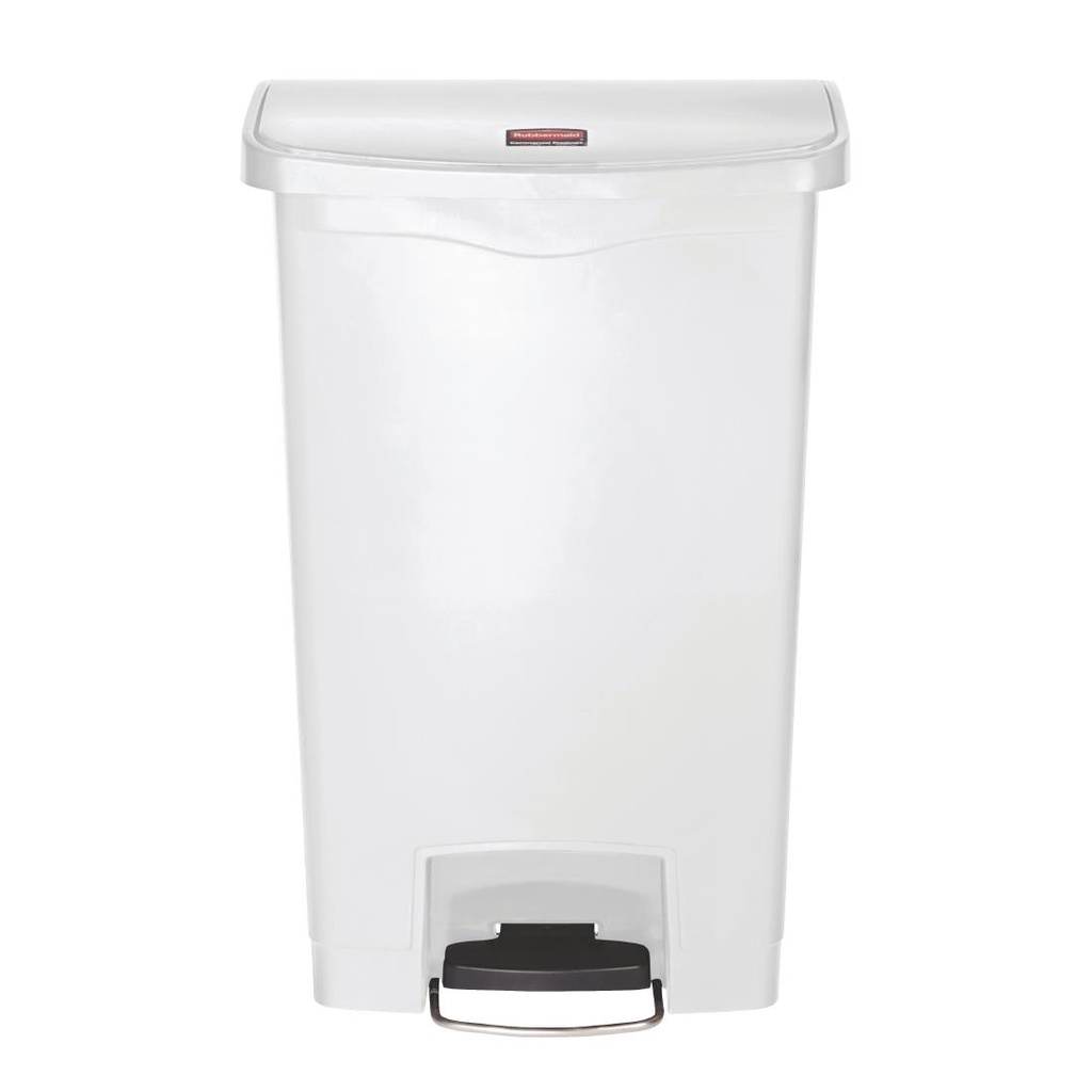 Poubelle à pédale frontale large Slim Jim Step-On Rubbermaid blanche 50L