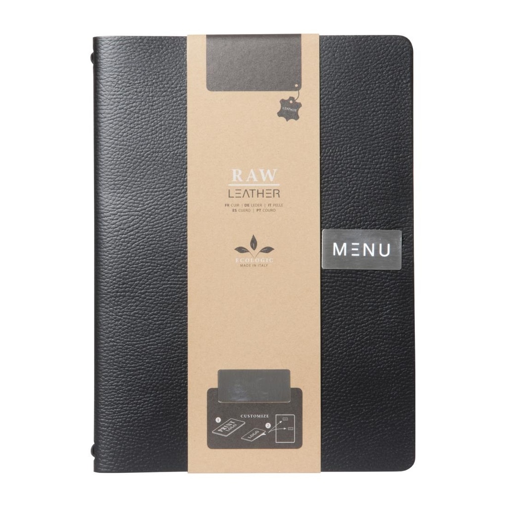 Protège-menu en cuir recyclé brut Securit Gamme Leather A4 noir
