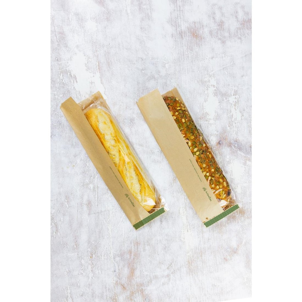 Sachets baguette kraft avec fenêtre latérale PLA Vegware (lot de 1000)