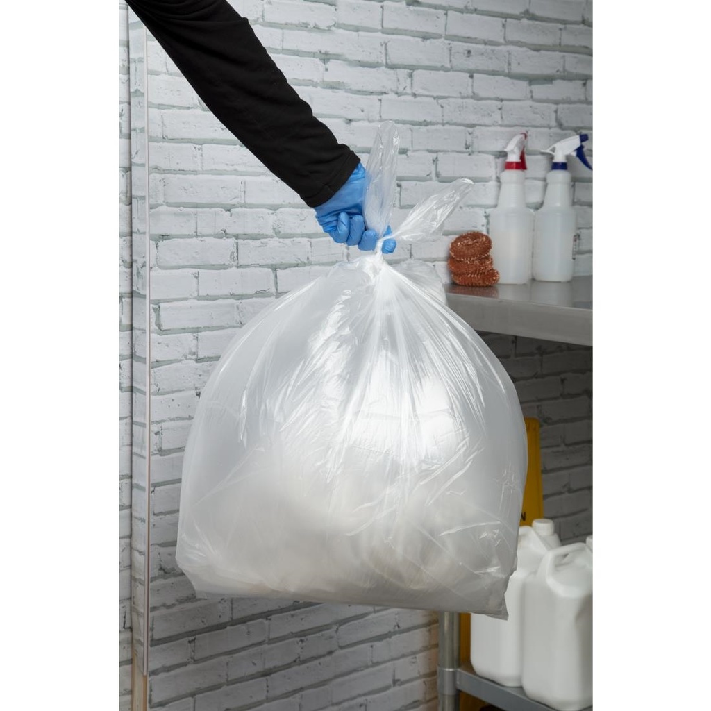 Sacs poubelle recyclés transparents Jantex utilisation légère 10kg 80L (lot de 200)