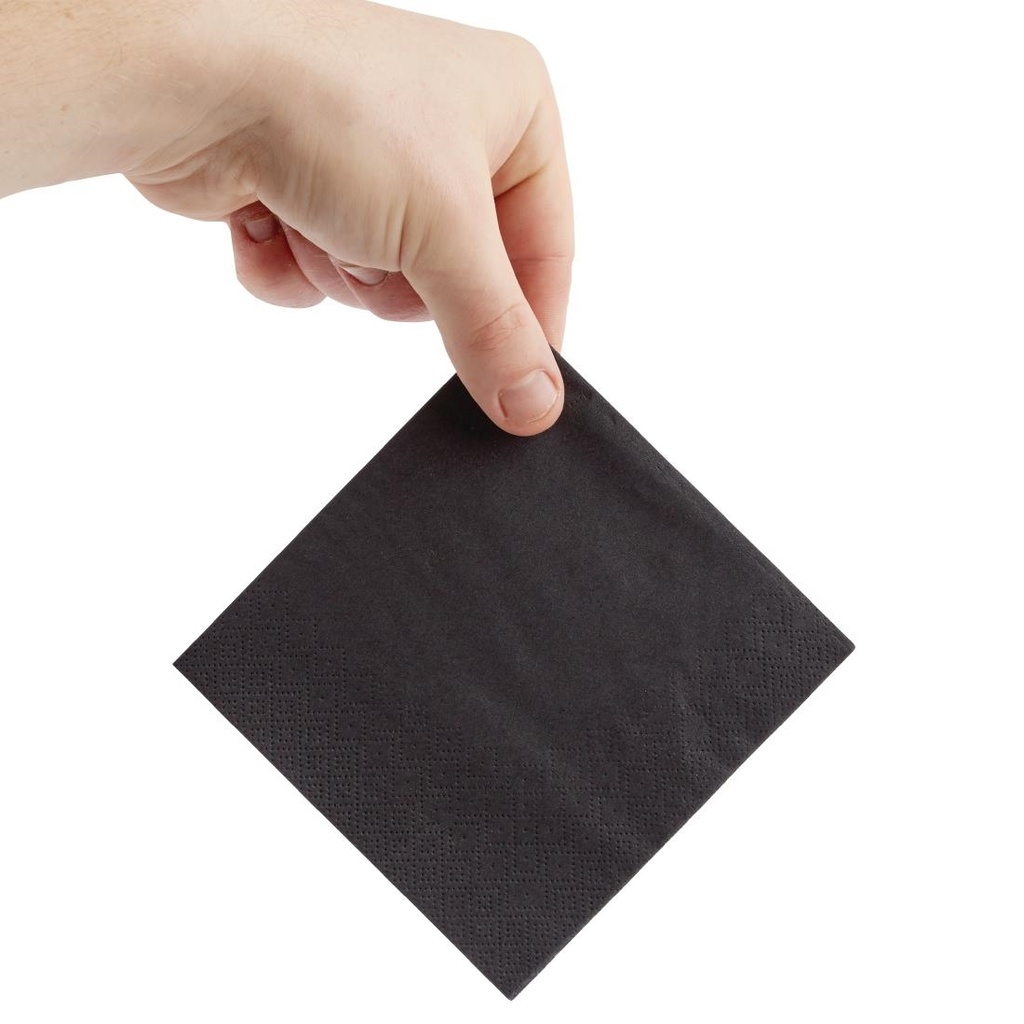 Serviettes cocktail 2 plis pliage 1/4 Fiesta Recyclable 240mm noires (lot de 4000)