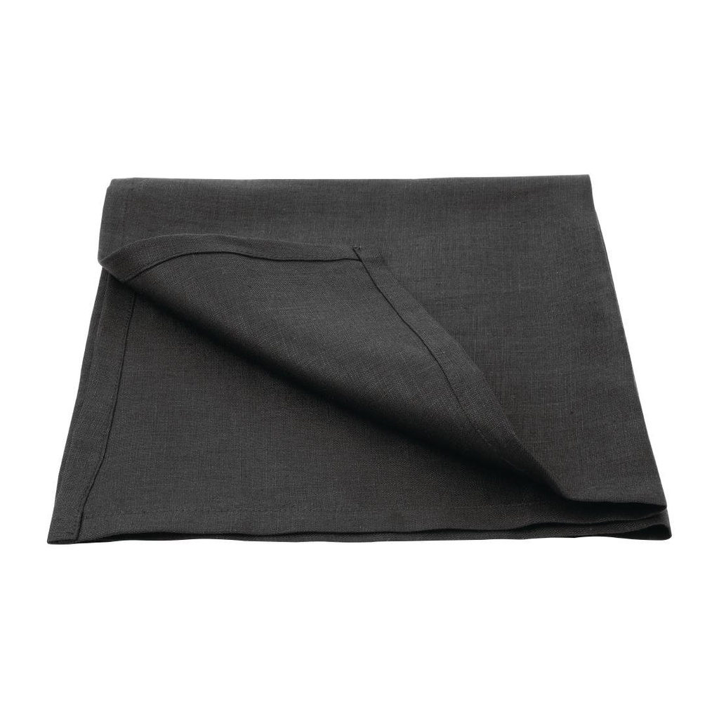 Serviettes de table en lin Olympia noires 400x400mm (lot de 12)