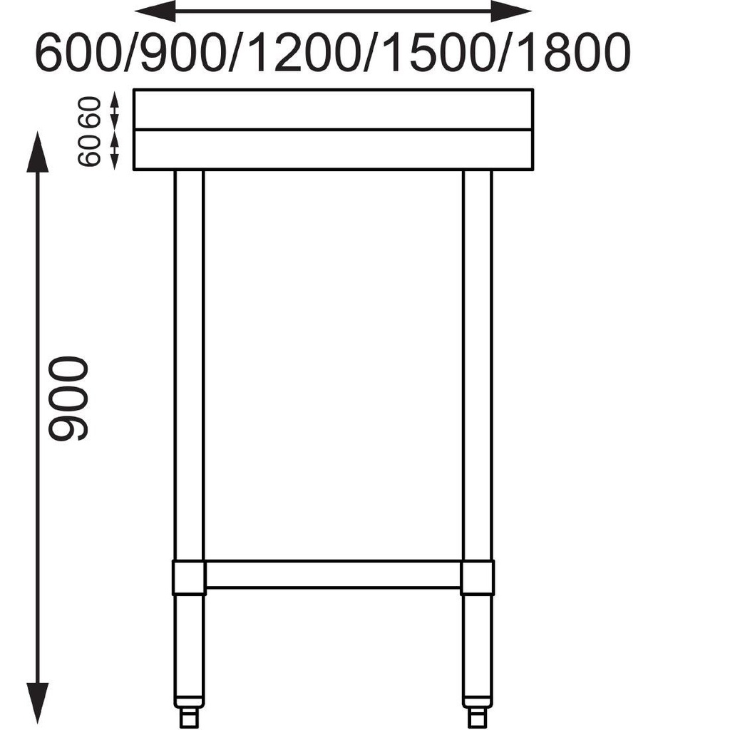 Table de préparation avec rebord en acier inoxydable Vogue 1800 x 600mm