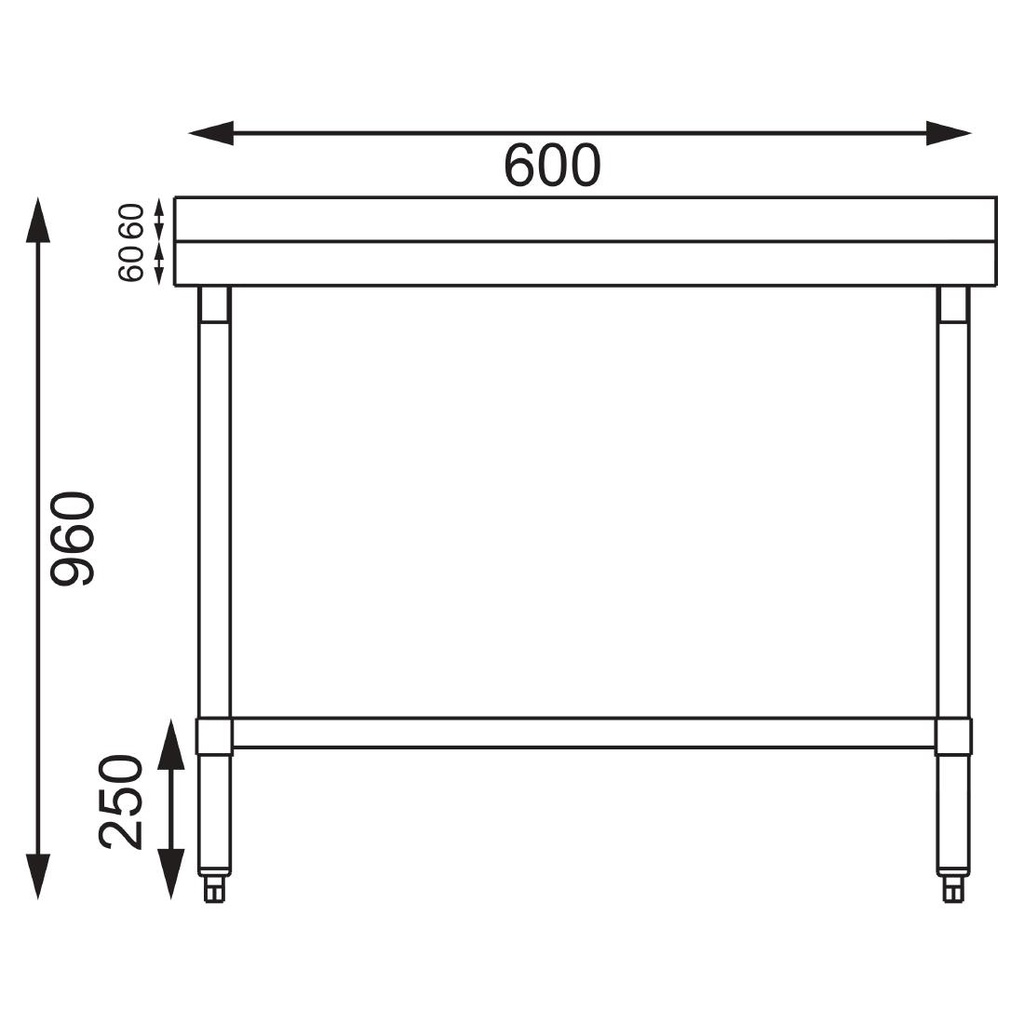 Table de préparation avec rebord en acier inoxydable Vogue 600 x 600mm