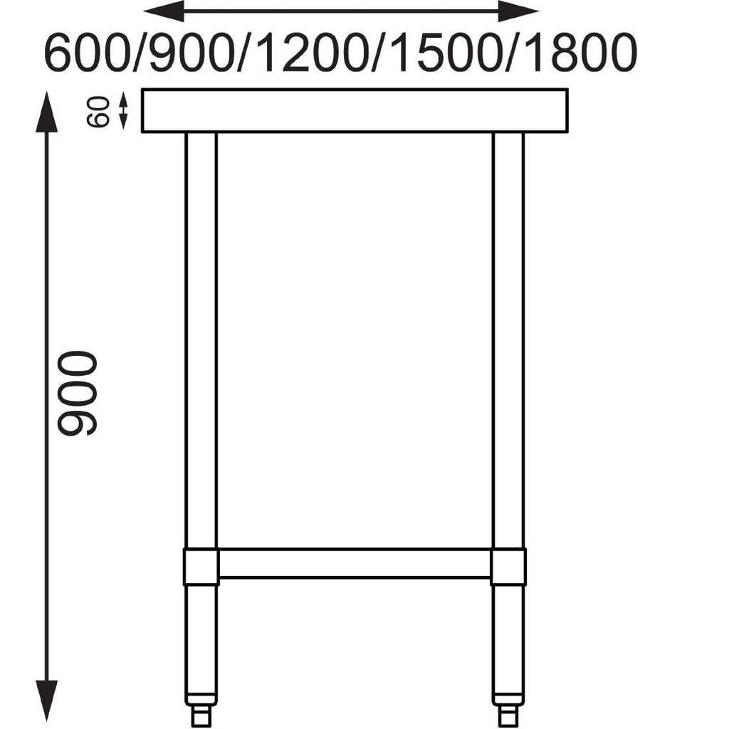 Table de préparation sans rebord en acier inoxydable Vogue 1200 x 600mm