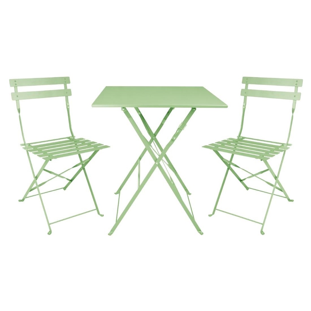 Table de terrasse carrée pliante en acier Bolero vert clair 600 mm