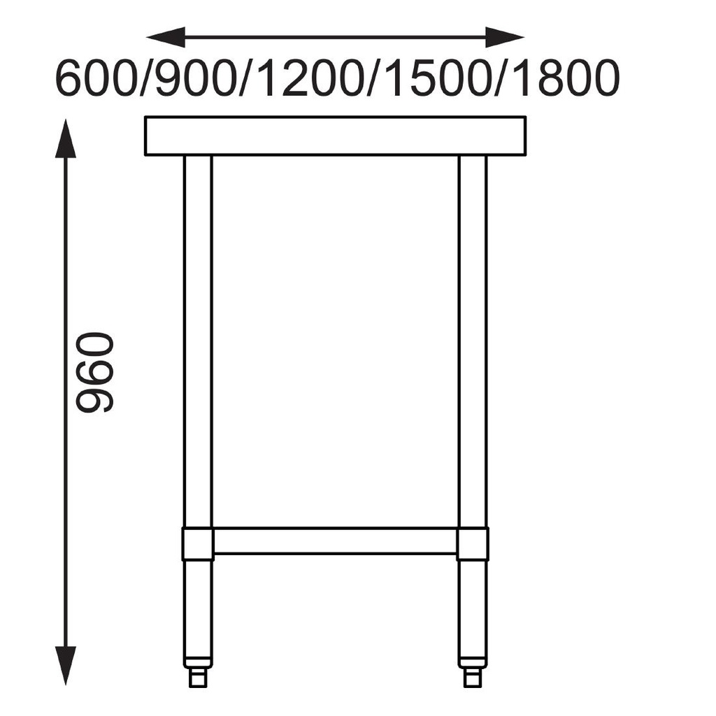 Table en acier inoxydable sans rebord Vogue 1200 x 700mm