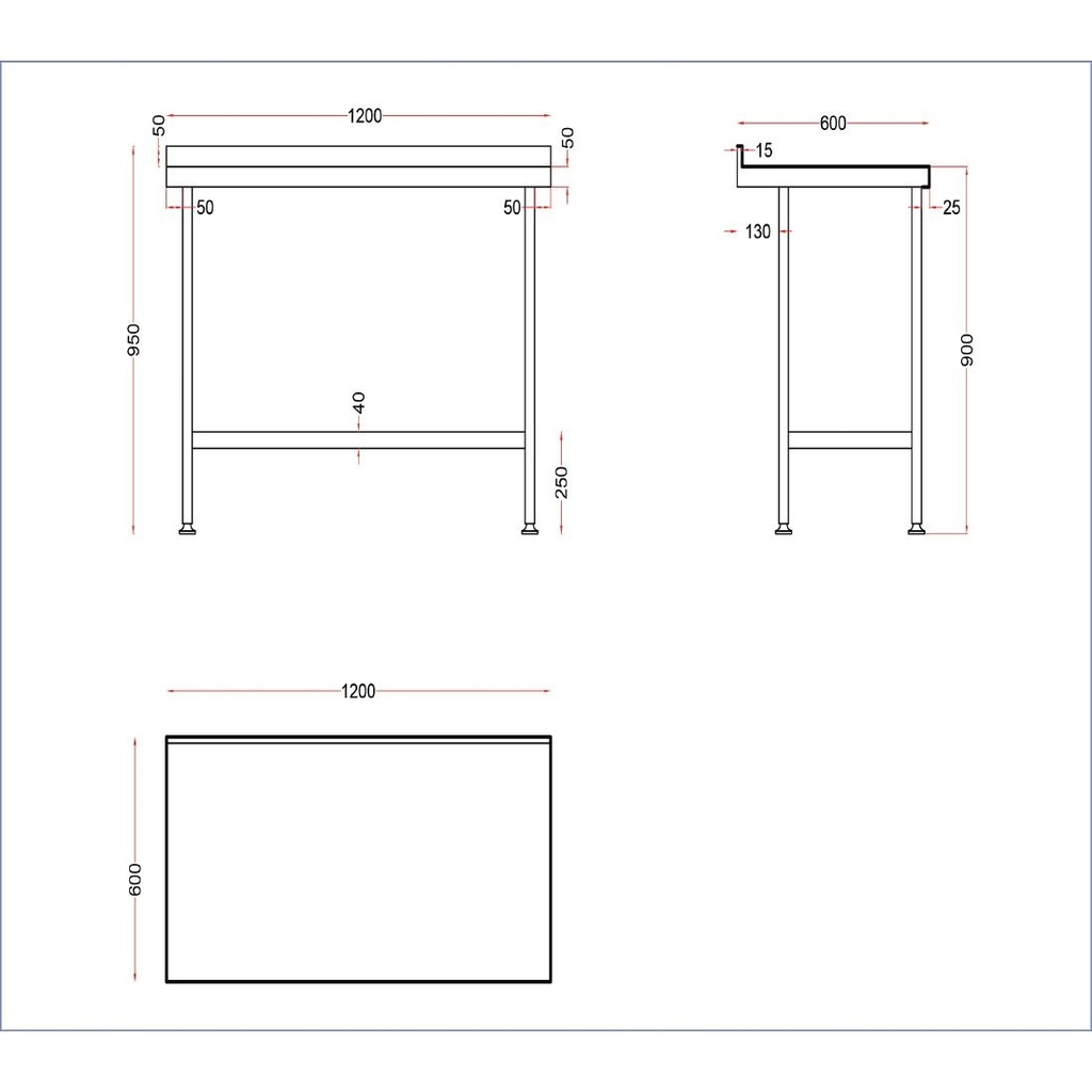 Table murale en acier inoxydable Holmes avec dosseret 1200 mm