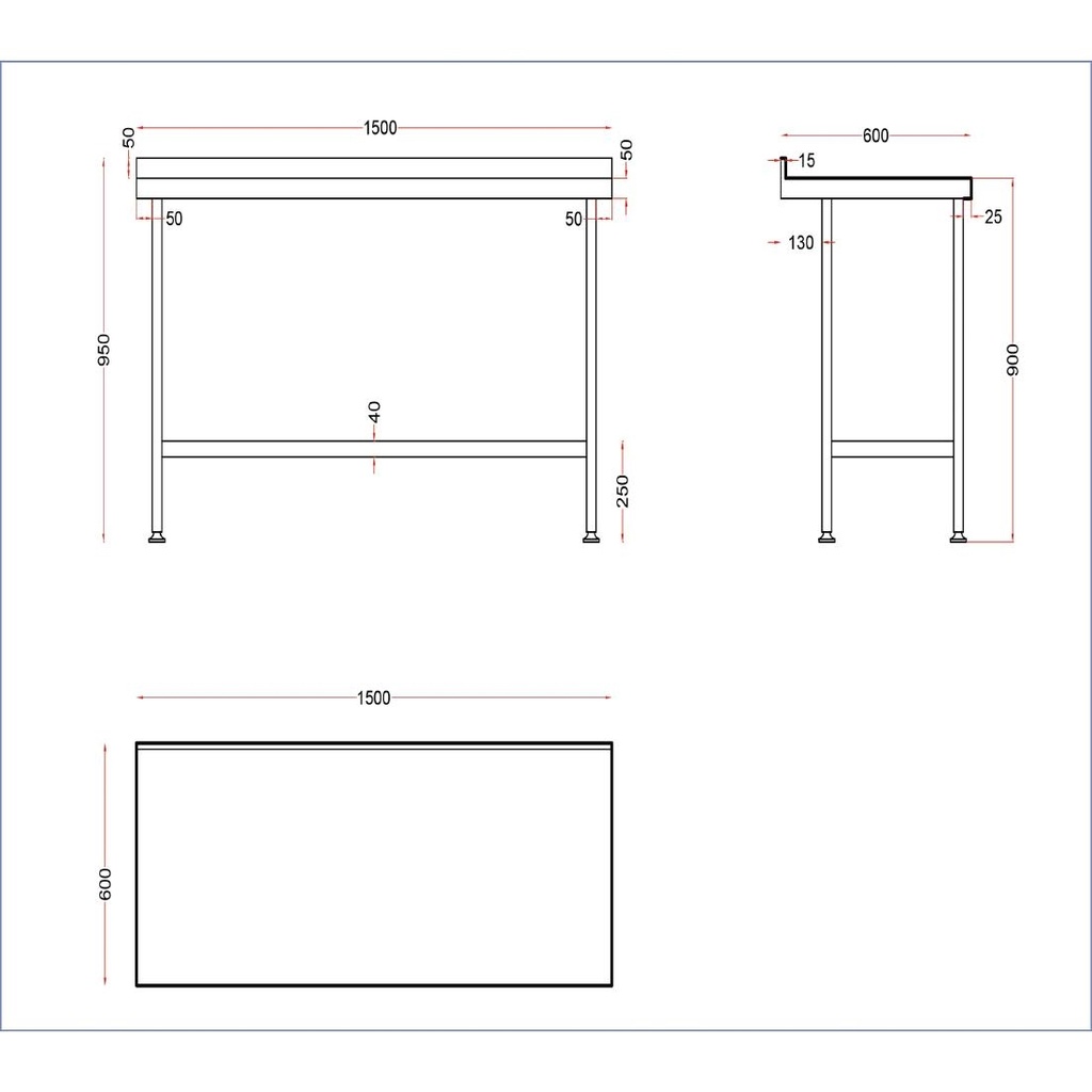 Table murale en acier inoxydable Holmes avec dosseret 1500 mm