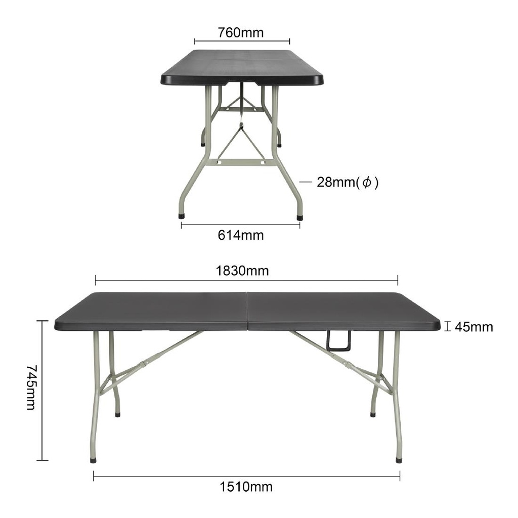 Table pliable au centre Bolero noire 1829mm