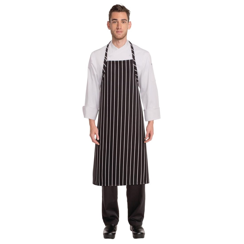 Tablier bavette tissé Chef Works Premium rayures noires et blanches