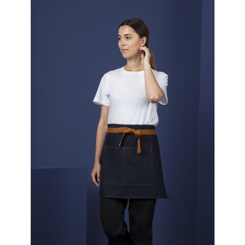 Tablier serveur Southside denim bleu et ceinture ocre