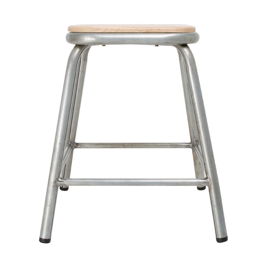 Tabouret bas en acier galvanisé avec assise en bois Bolero Cantina (lot de 4)