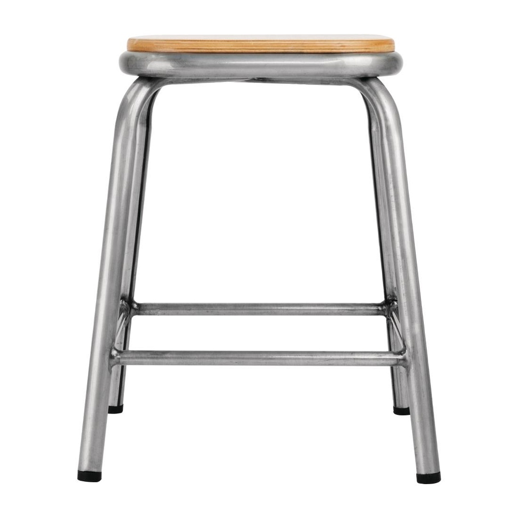 Tabouret bas en acier galvanisé avec assise en bois Bolero Cantina (lot de 4)