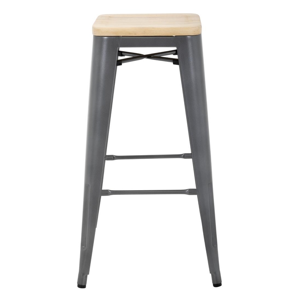 Tabouret bistro haut en acier gris avec assise en bois Bolero lot de 4