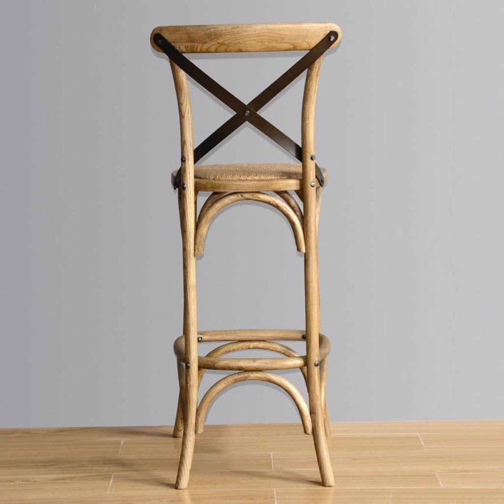 Tabouret de bar en bois avec dossier croisé Bolero métal