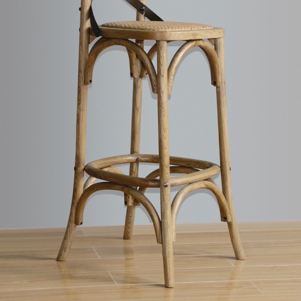 Tabouret de bar en bois avec dossier croisé Bolero métal