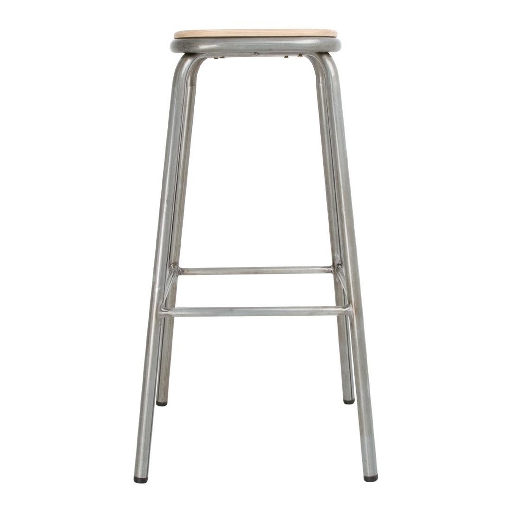 Tabouret haut en acier galvanisé avec assise en bois Bolero Cantina (lot de 4)