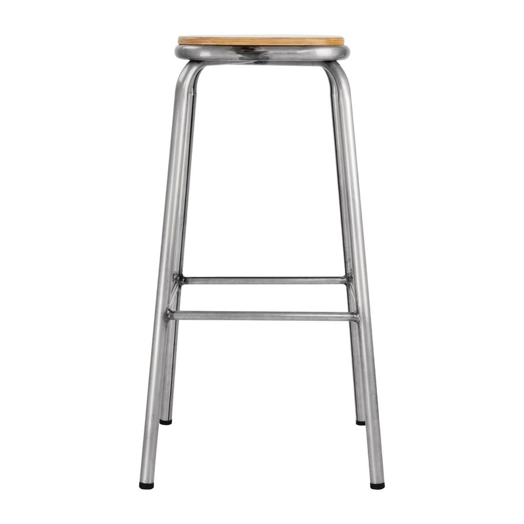 Tabouret haut en acier galvanisé avec assise en bois Bolero Cantina (lot de 4)