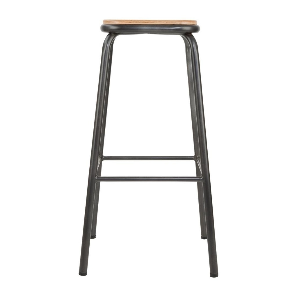 Tabouret haut gris métallisé avec assise en bois Bolero Cantina lot de 4