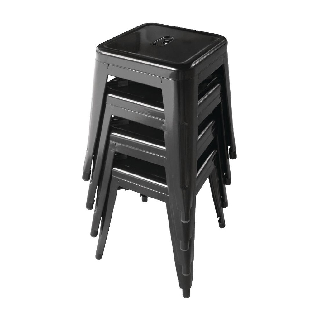 Tabourets bas en acier noirs Bolero Bistro (lot de 4)