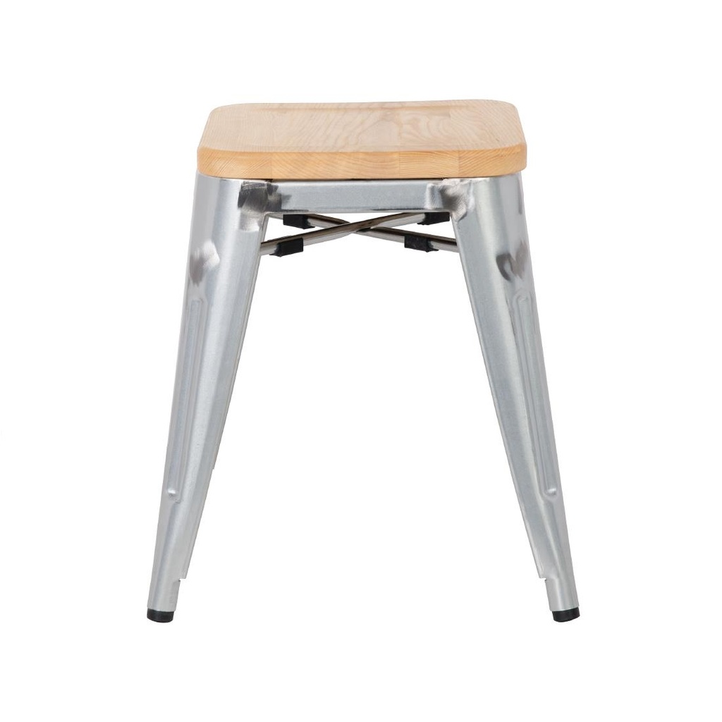 Tabourets bistro bas en acier avec assise en bois Bolero (lot de 4)