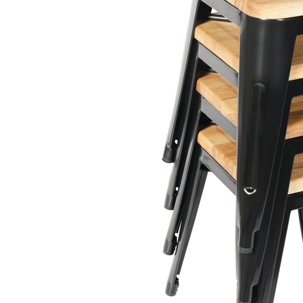 Tabourets bistro bas en acier noir avec assise en bois Bolero (lot de 4)